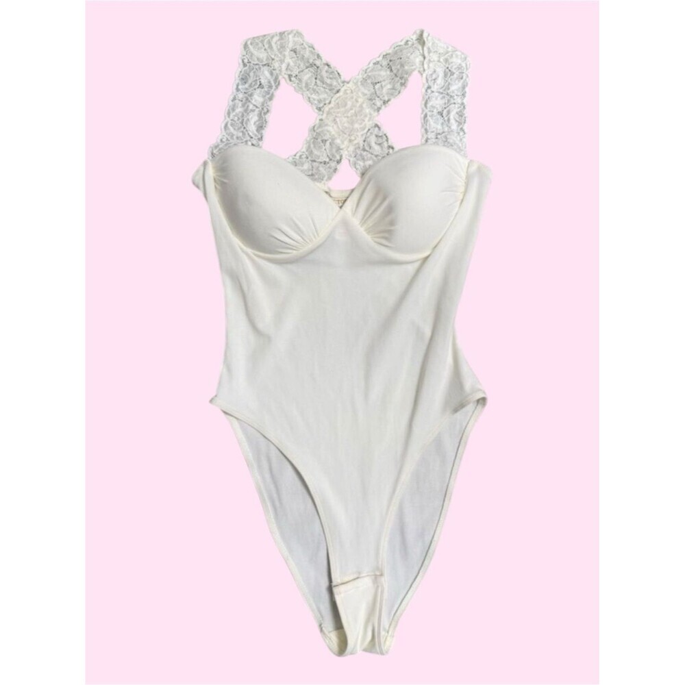 Victoria Secret Gold Label Lace Racerback Bodysuit Vintage 90’s Ivory Bridal M